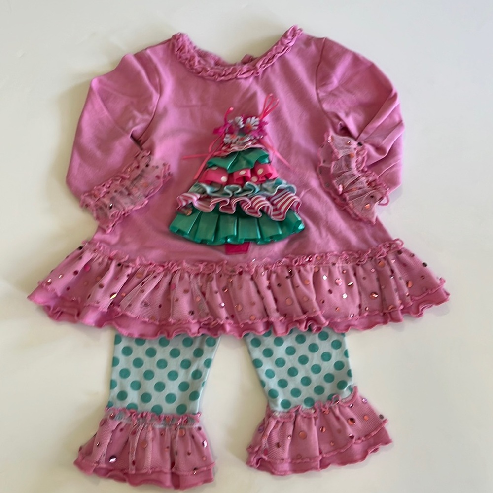 Rare Editions 6 to 9 months pink Christmas outfit